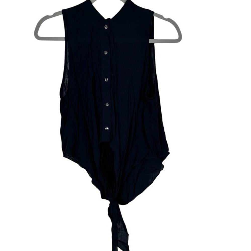 Mind Code Navy Blue Sleeveless Button Up Tie Waist Top Large